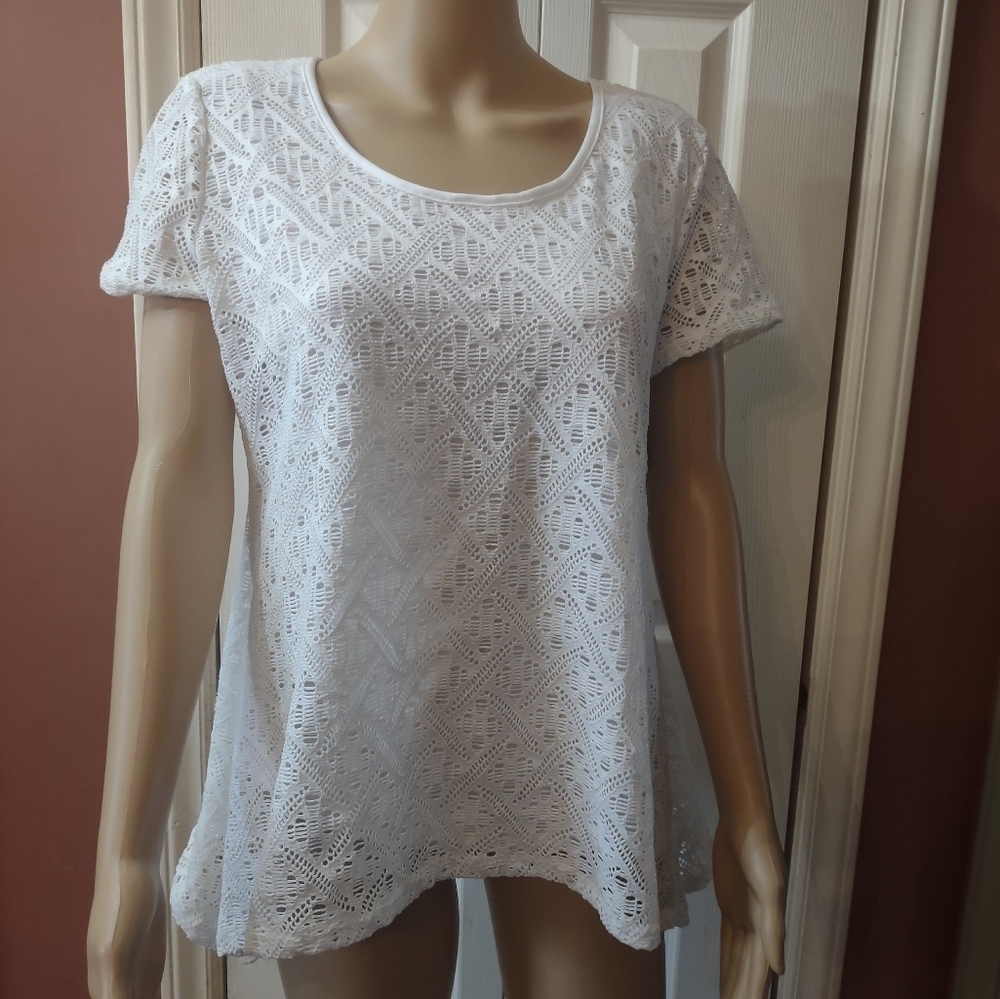 NWT $44 Kim Rogers petite Double layer woman size PM lace knit blouse shirt top
